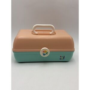 Vintage Caboodles‎ Makeup Case With Mirror & Trays Mint Green Peach Made in USA